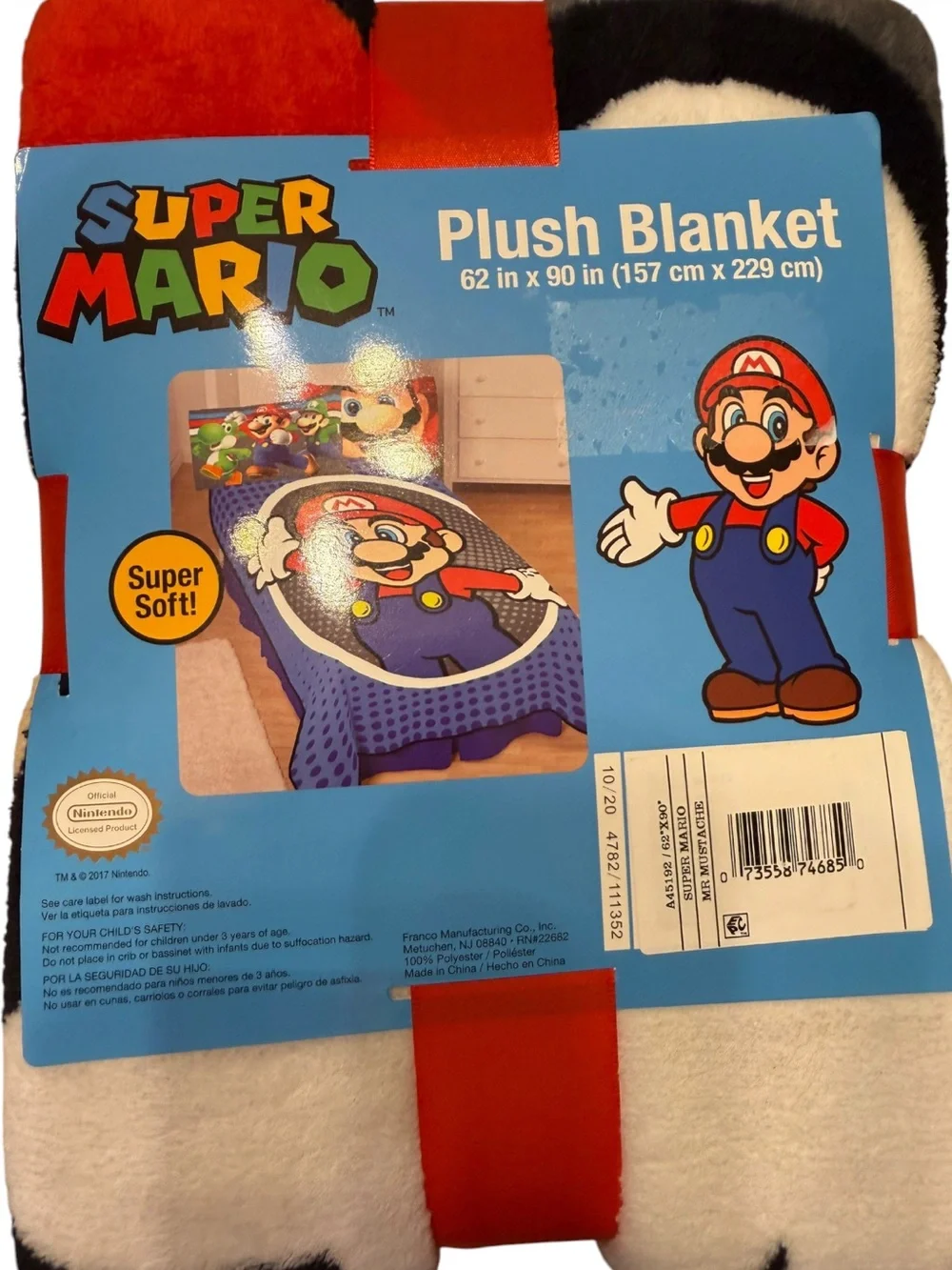 Super Mario Plush Blanket - Blue & Red Cozy Bedding NWT